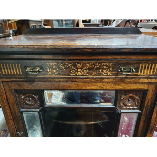 1242 - Late Victorian rosewood side cabinet, single drawer, glazed and mirrored door on square section spla... 