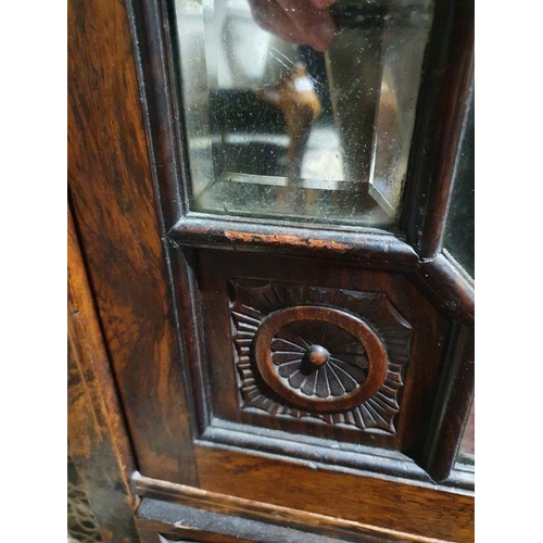 1242 - Late Victorian rosewood side cabinet, single drawer, glazed and mirrored door on square section spla... 