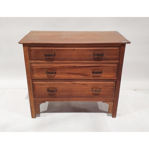 1247 - 20th century walnut chest of three long drawers on bracket supports