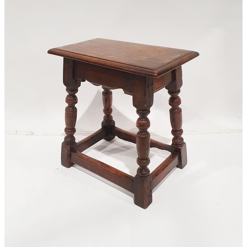 1259 - Antique oak joint stool with moulded edge on turned angled legs and stretchered support