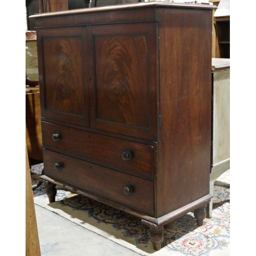 1261 - Victorian mahogany linen press with applied moulding to the rectangular top  the two door cupboard f... 