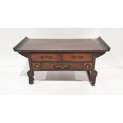 1264 - Oriental stained wood low occasional table in the altar-style, having two drawers above one long and... 