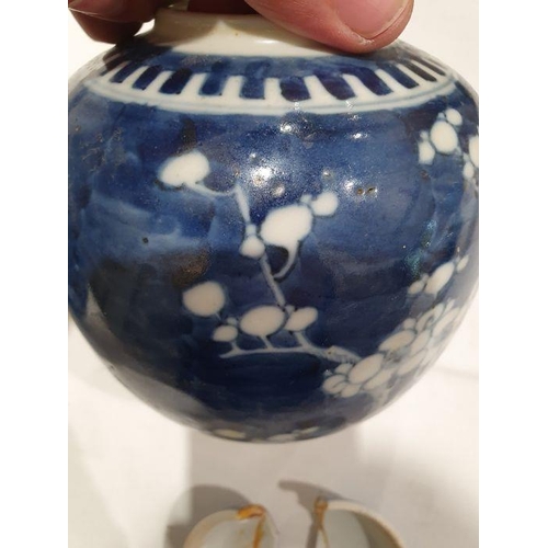 127 - Two Chinese blue and white prunus decorated lidded ginger jars, each with double-ring mark to base