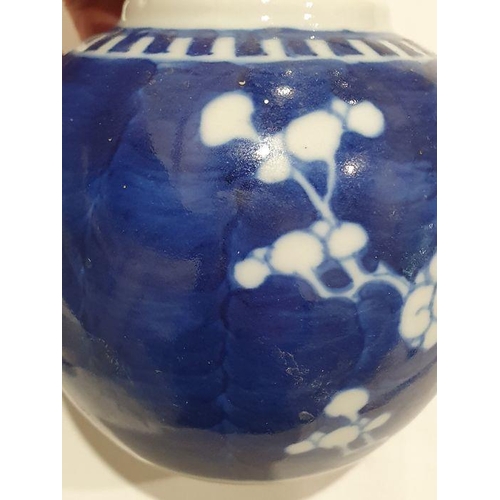 127 - Two Chinese blue and white prunus decorated lidded ginger jars, each with double-ring mark to base