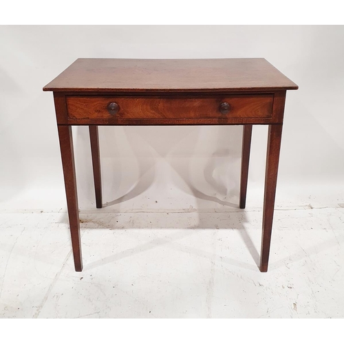 1287 - 19th century oak side table with frieze drawer, on tapering supports, 26cm wide