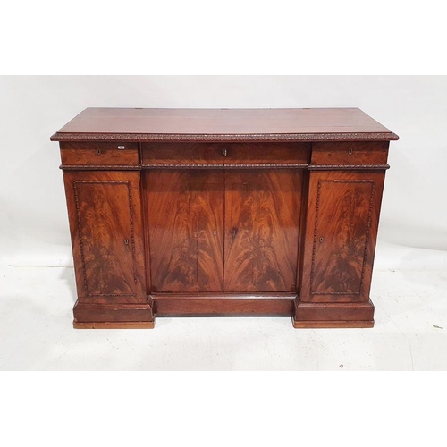 1318 - 20th century mahogany sideboard with applied moulded edge above two short and one long central drawe... 