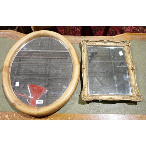 1323 - Modern wooden oval framed mirror and a small rectangular gilt framed mirror (2)