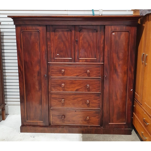 1324 - Victorian mahogany breakfront compactum with central cupboard over four  drawers flanked by two cupb... 