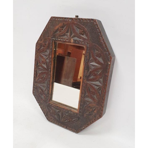 1326A - Georgian chip carved hard wood octagonal mirror,  33 x 25cm