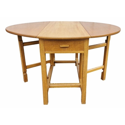 1334 - Owen Scrubey Cotswold School Arts & Crafts dining table and chairs viz:- set of six oak square trell... 