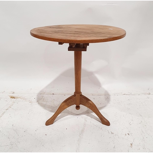 1338 - Oak Arts & Crafts-style birdcage tripod occasional table, the circular top having birdcage below, on... 