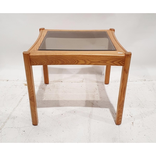 1349 - Ercol glass-topped square occasional table on straight supports, 59cm