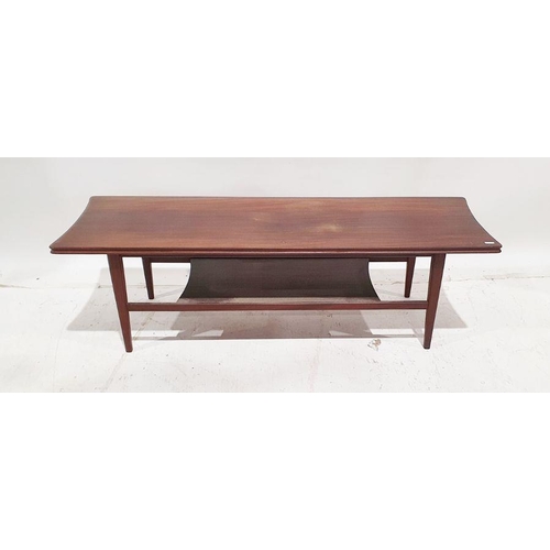 1351A - Mid Century teak coffee table, the rectangular top with concaved ends and under tier