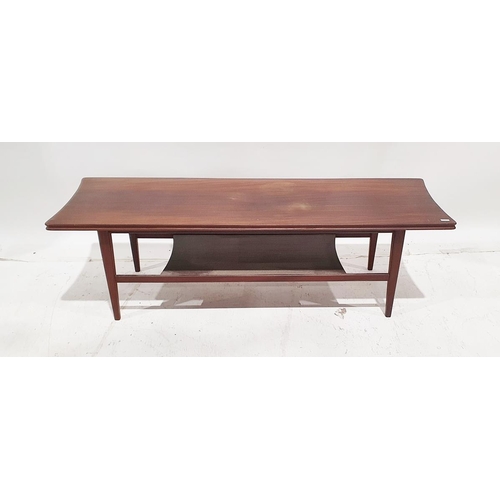 1351A - Mid Century teak coffee table, the rectangular top with concaved ends and under tier