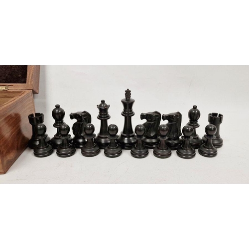 144 - Jacques (London) Staunton-style chess set in hinged wooden box, 20th century, the box applied with b... 