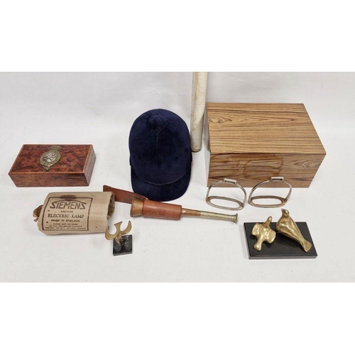 151 - Group of assorted collectables including Herbert Johnson (London) blue velvet clad riding helmet, a ... 