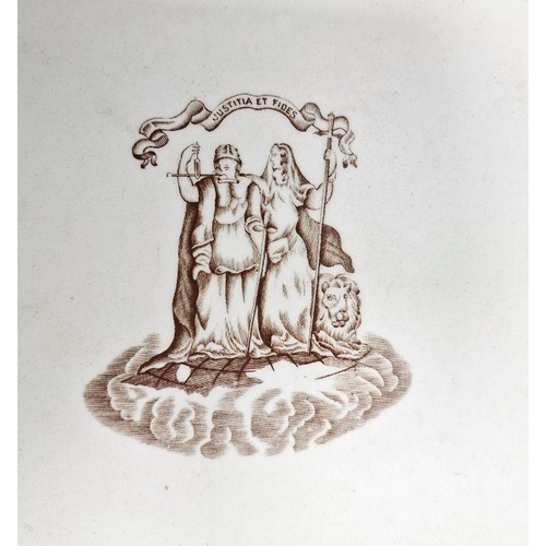 167 - Vintage weighing scales, with a marble plate, imprinted with figures and the motto 'Justitia et Fide... 