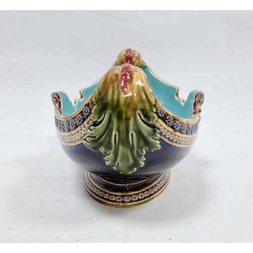 17 - Sarreguemines majolica boat-shaped dish, circa 1870, impressed marks, shape no. 1972, with beast mas... 