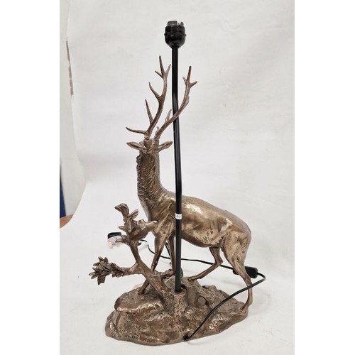 174A - Large metal table lamp, the support in the form of a stag, with a sculptural bronzed base 59cm appro... 