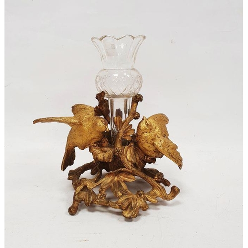 194 - Glass and gilt metal epergne, the base with two birds amongst fruit and branches, marked '?? 3410' t... 