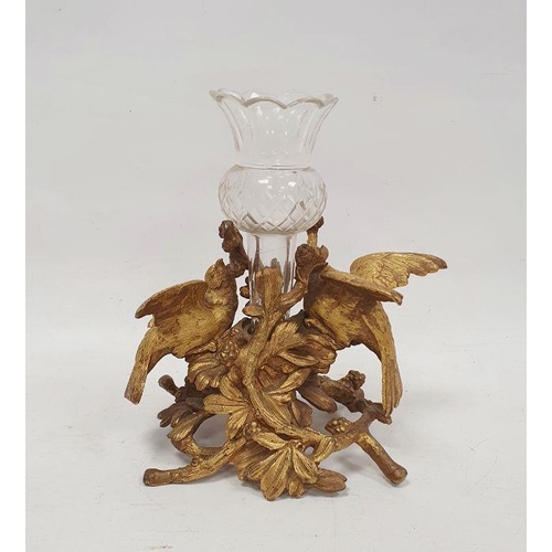 194 - Glass and gilt metal epergne, the base with two birds amongst fruit and branches, marked '?? 3410' t... 