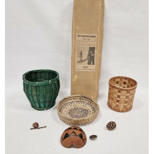 225 - Waddy Productions tap dancing Dinah vintage wooden toy and three small wicker baskets (4)