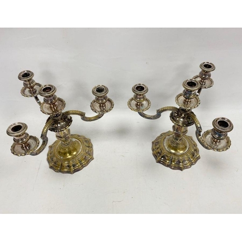 227 - Pair of silver plated four-branch candelabra on shaped bases, 27cm high (2)