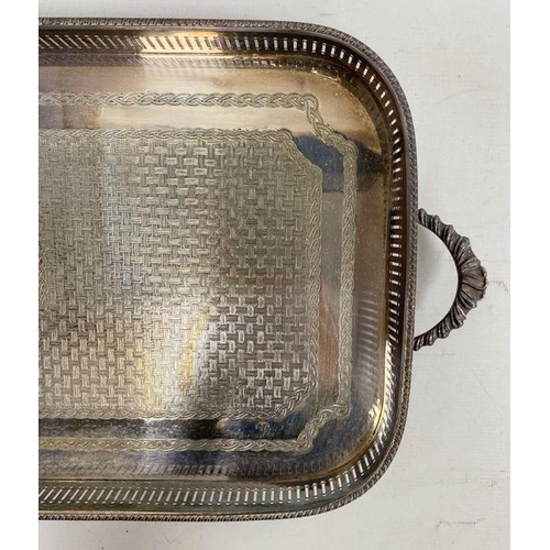 228 - Silver plated two-handled tray, a circular salver, plated flatware, etc