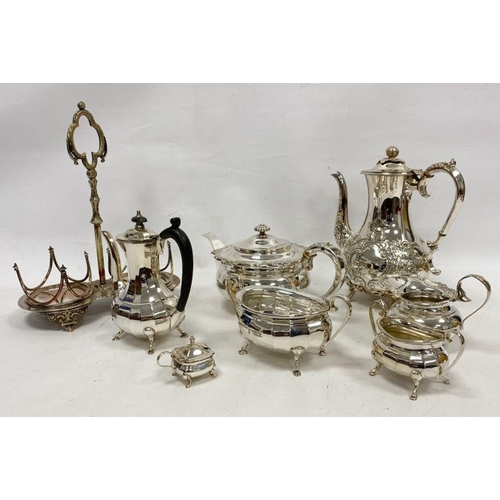 239 - Quantity of silver plate to include teapot, coffee pot, loose flatware, milk jugs (1 box)