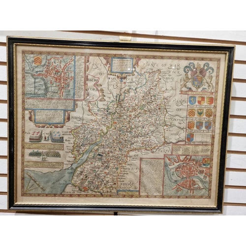 280A - After John Speed (1552-1629) 

Hand coloured and engraved map of Gloucestershire, with inset maps an... 