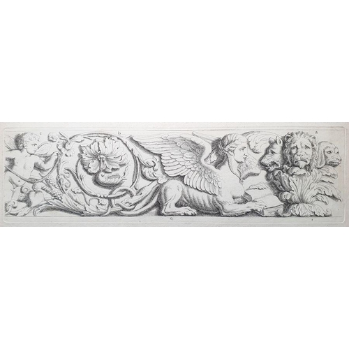 294 - Hubert Quellinus (Flemish, 1619-1687) 
 Etching 
 Classical frieze with cherub flanked by bear and e... 