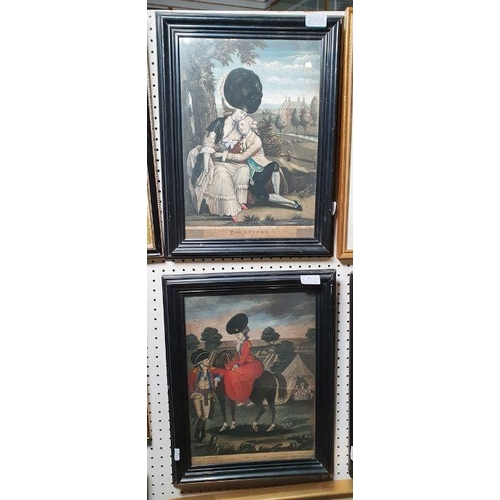 297A - Three 18th century hand-coloured prints entitled 'The Lovers', 'A Visit to the Camp' and 'The Angeli... 