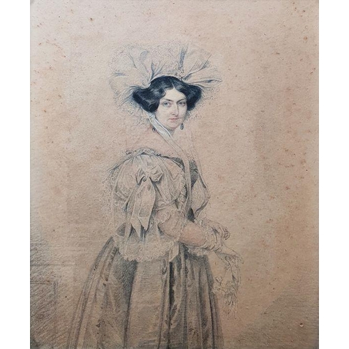 298 - 19th century English School in the manner of Edward Kerrich
 Pencil and watercolour
 Young lady seat... 