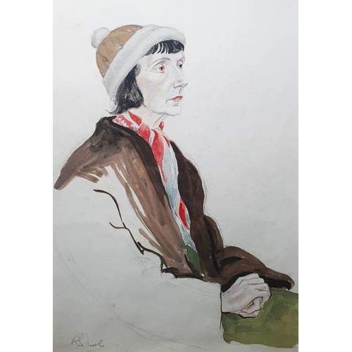 307 - R S Moore(?) (mid 20th century school)
 Pencil and watercolour
 Study of a seated female, indistinct... 