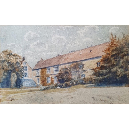 336 - Victorian watercolour 
 Country house, monogrammed and dated '92 lower left 
 Watercolour
 Country h... 