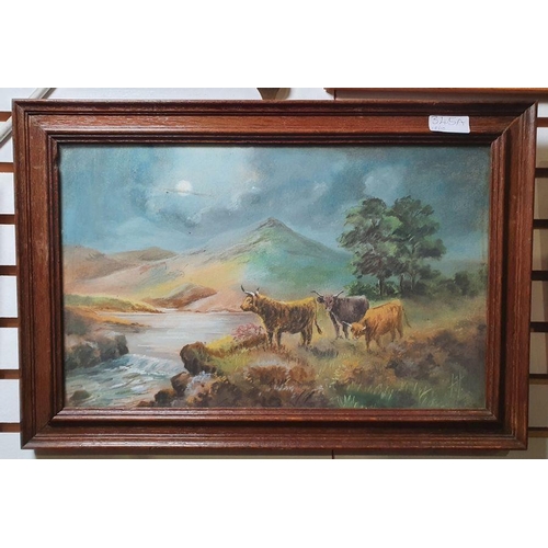 345B - H J (20th century school) 
 Pastel
 Highland scene with cattle beside a river, initialled lower righ... 