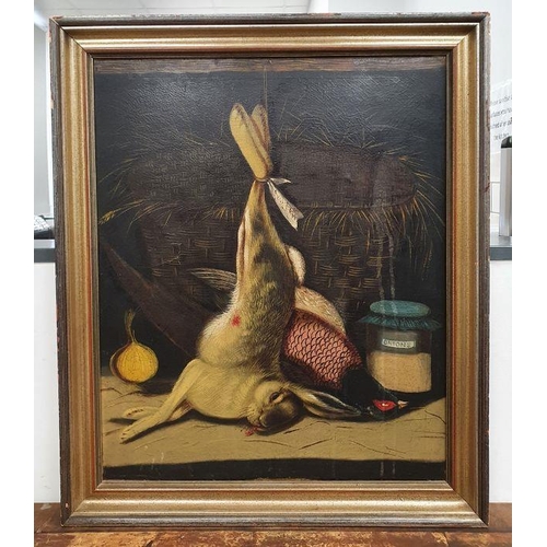 351 - 19th century English school
 Oil on canvas
 Still life with hare and pheasant, unsigned, 60.5cm x 50... 