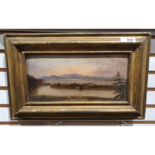 354 - 19th century school
 Oil on card
 Moorland scene at sunset, unsigned, 12cm x 26cm