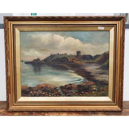 371 - I H Murray
 Oil on canvas 
 Coastal scene with church and dwellings on a cliff in the distance, sign... 