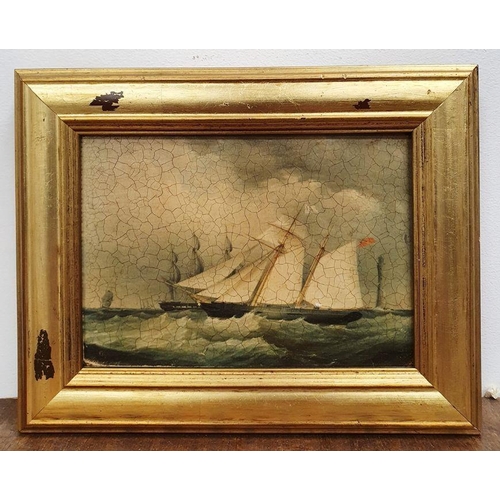 378 - 19th century English School
 Oil on canvas
 Maritime scene with a two-masted schooner and a lighthou... 