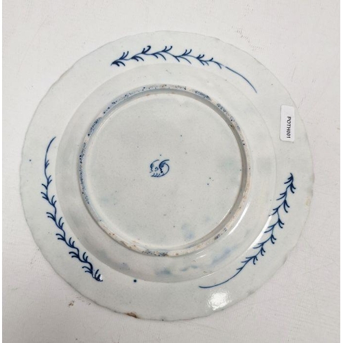 38 - Worcester powder blue ground plate, circa 1765, with Chinese style character marks, painted with chi... 