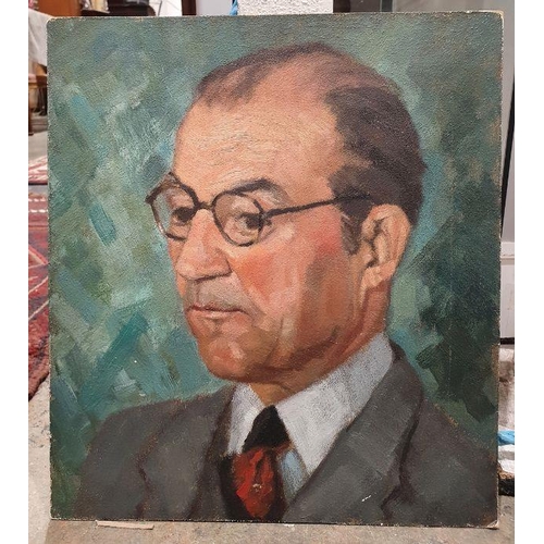 380 - 20th century school
 Oil on board
 Portrait of a man with glasses wearing suit and tie, unsigned, 36... 