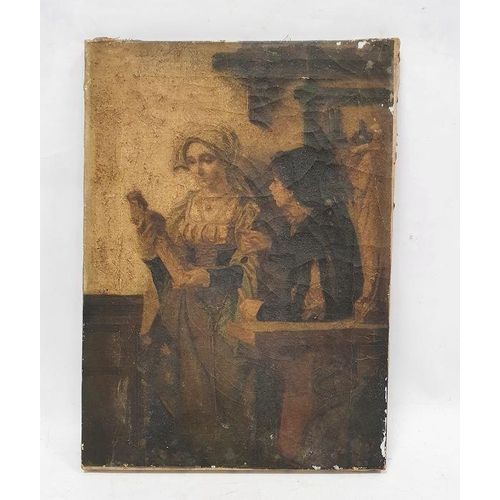 381 - 19th century school
 Oil on canvas 
 Study of figure holding statue, unsigned, 40cm x 29cm