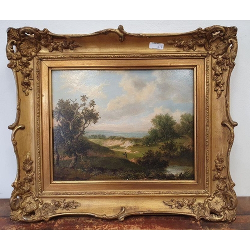 384 - Patrick Nasmyth (1787-1831) 

Oil on panel 

Hilltop landscape with figure beside pool, signed lower... 