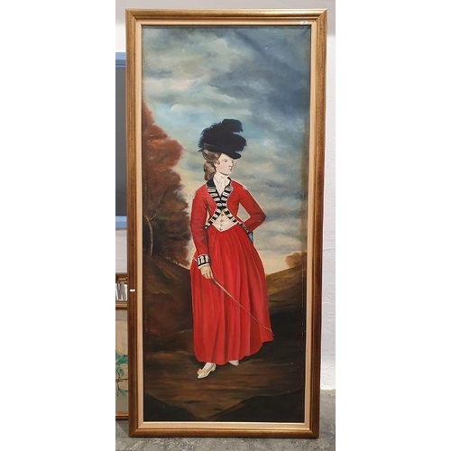 386 - 20th century school
 Oil on canvas
 Portrait of a lady in red riding outfit holding a riding crop, 2... 