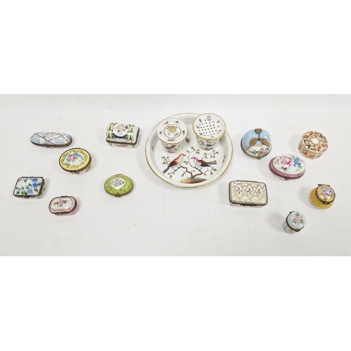 44 - Group of Limoges porcelain gilt metal mounted pill boxes, variously printed and painted with flowers... 