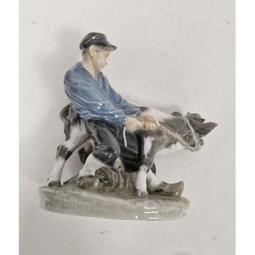 50 - Royal Copenhagen porcelain model of a milkmaid and another of a farmer with cow, printed blue and gr... 