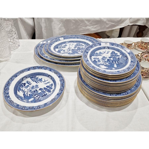 55 - Wedgwood porcelain Willow pattern part dinner service, circa 1890, printed green marks for T Goode &... 