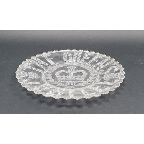 92 - The Queen's Jubilee glass souvenir plate 1837-1887, 25.5cm diameter