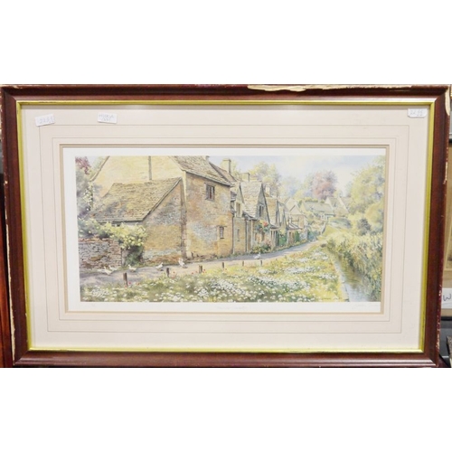 408 - J E Halliday (20th century) 
 Oil on board
 Rural landscape with dwellings, signed and dated 1983 lo... 